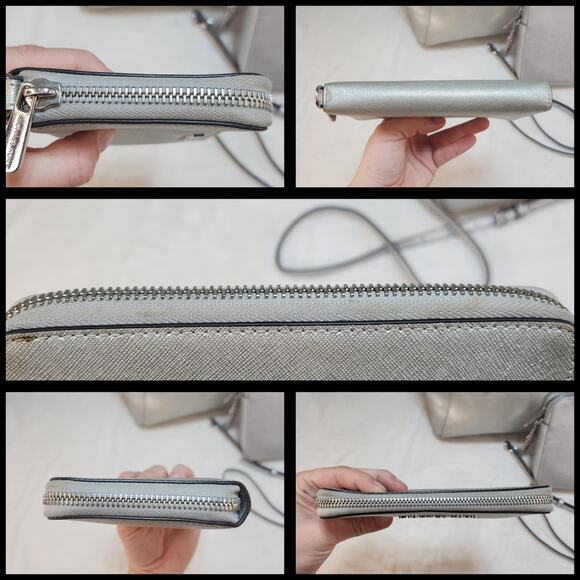 Michael Kors Purse Set of 3 Silver Metallic Shiny Handbag Crossbody Wallet Match - Picture 15 of 15